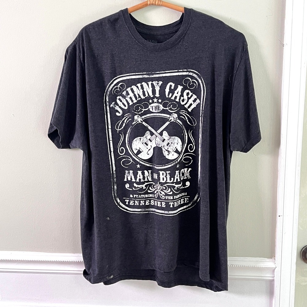 Johnny Cash Graphic Tee XL Mens Man In Black Tennessee Three Charcoal Grey Music